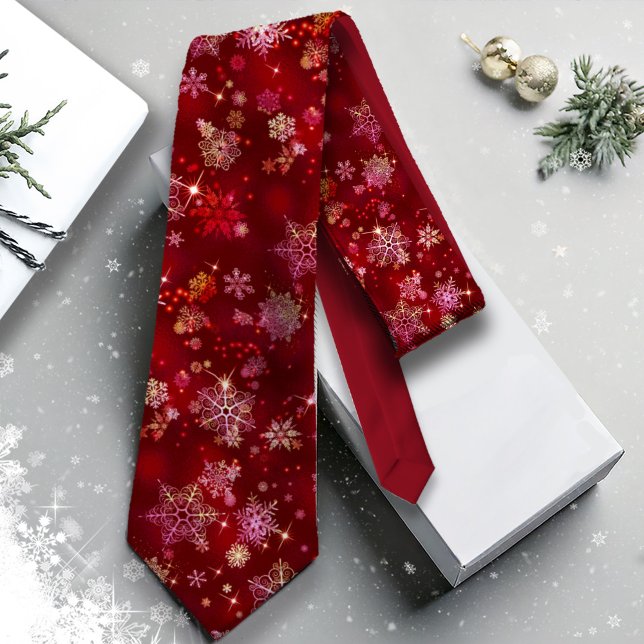 Prettiest Snowflakes Pattern Red ID846 Neck Tie (Creator Uploaded)