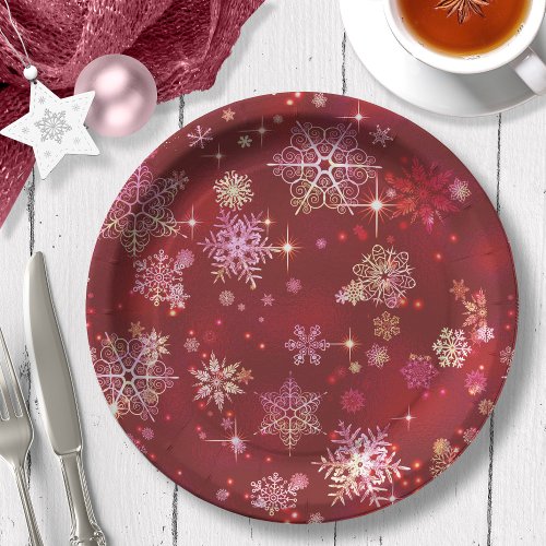 Prettiest Snowflakes Pattern Red ID846 Paper Plates