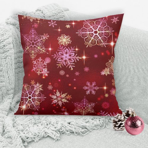 Prettiest Snowflakes Pattern Red ID846 Throw Pillow