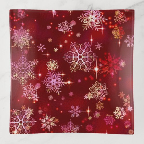 Prettiest Snowflakes Pattern Red ID846 Trinket Tray