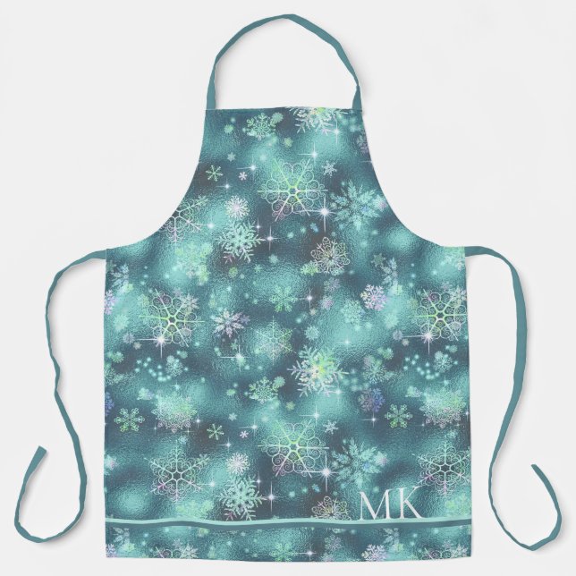 Prettiest Snowflakes Pattern Teal ID846  Apron (Front)
