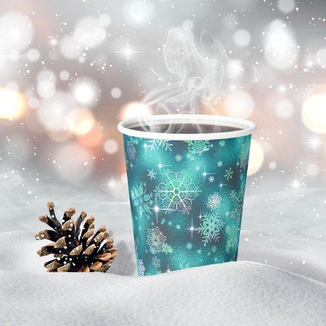 Prettiest Snowflakes Pattern Teal ID846 Paper Cups (Creator Uploaded)