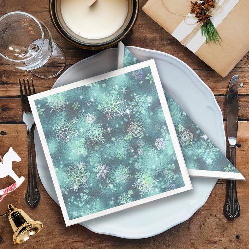 Prettiest Snowflakes Pattern Teal ID846  Paper Dinner Napkins