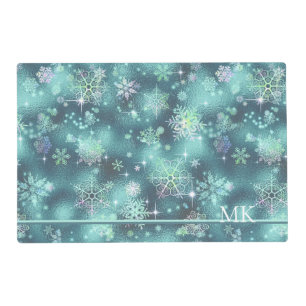 Prettiest Snowflakes Pattern Teal ID846 Placemat