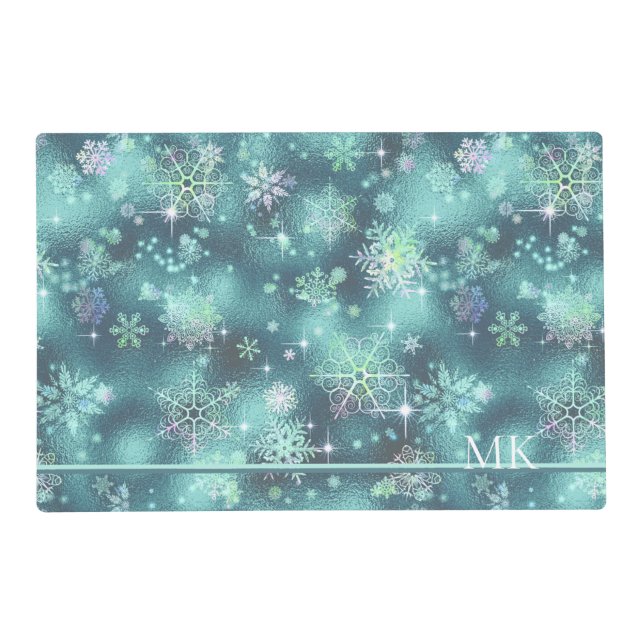 Prettiest Snowflakes Pattern Teal ID846 Placemat (Front)
