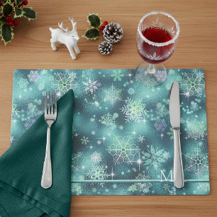 Prettiest Snowflakes Pattern Teal ID846 Placemat