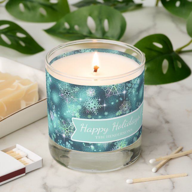 Prettiest Snowflakes Pattern Teal ID846 Scented Candle (Lit)