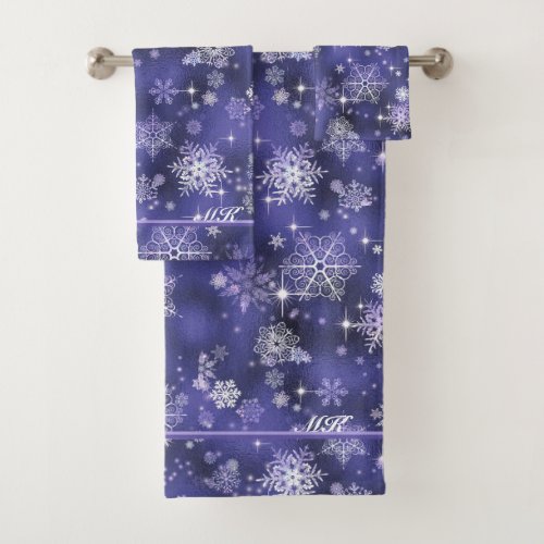Prettiest Snowflakes Pattern Violet ID846 Bath Towel Set
