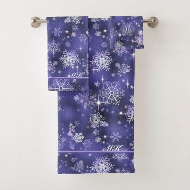 Prettiest Snowflakes Pattern Violet ID846 Bath Towel Set (Insitu)