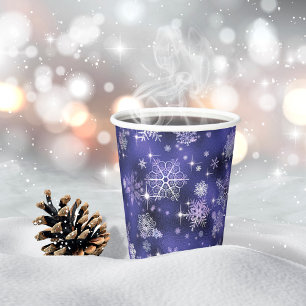 Prettiest Snowflakes Pattern Violet ID846 Paper Cups