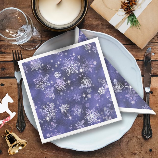 Prettiest Snowflakes Pattern Violet ID846 Paper Dinner Napkins (Creator Uploaded)
