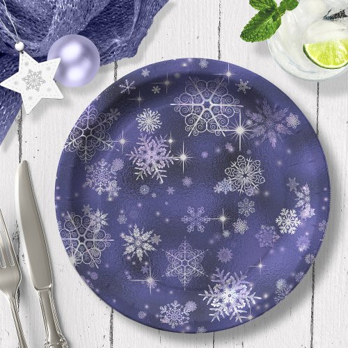 Prettiest Snowflakes Pattern Violet ID846 Paper Plates