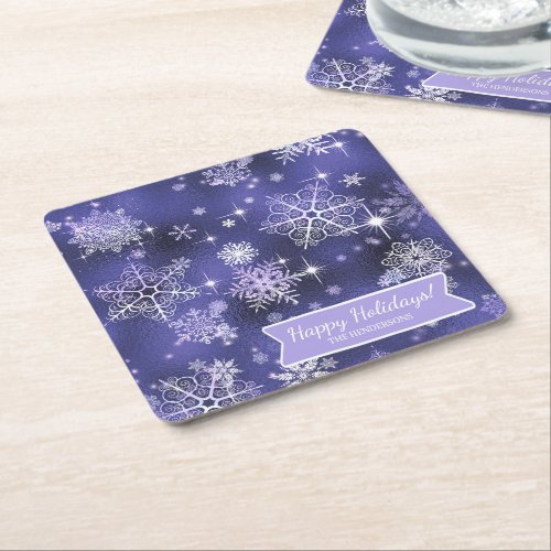 Prettiest Snowflakes Pattern Violet ID846 Square Paper Coaster