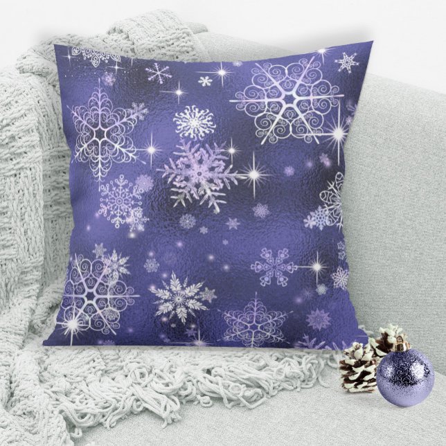 Prettiest Snowflakes Pattern Violet ID846 Throw Pillow (Creator Uploaded)