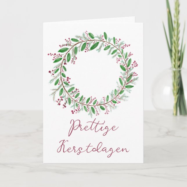 Prettige Kerstdagen, Dutch Christmas Wreath  Holiday Card (Front)