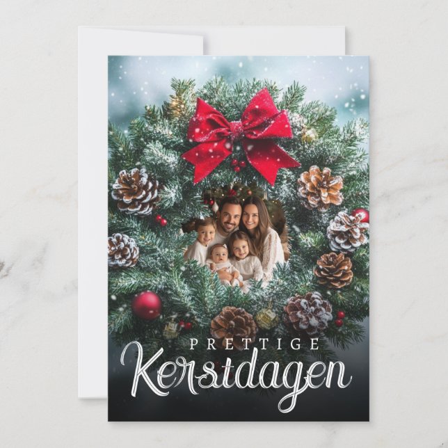 Prettige Kerstdagen Foto Kerstkrans Dennenappels Holiday Card (Front)