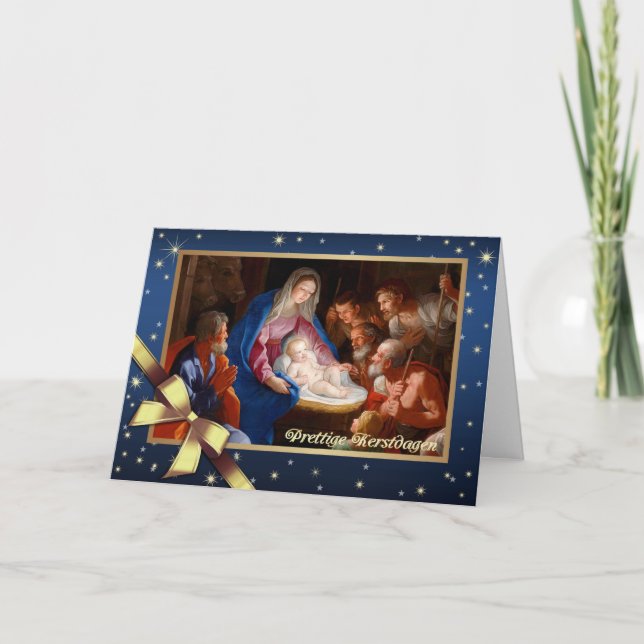 Prettige Kerstdagen. Nativity Scene Card in Dutch (Front)