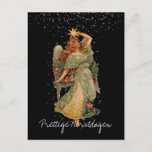 Prettige Kerstdagen Vintage Angel Stars Night Sky Postcard