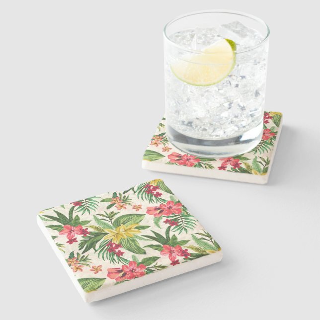 Prettily Colorful Exotic Flowers Stone Coaster (Side)
