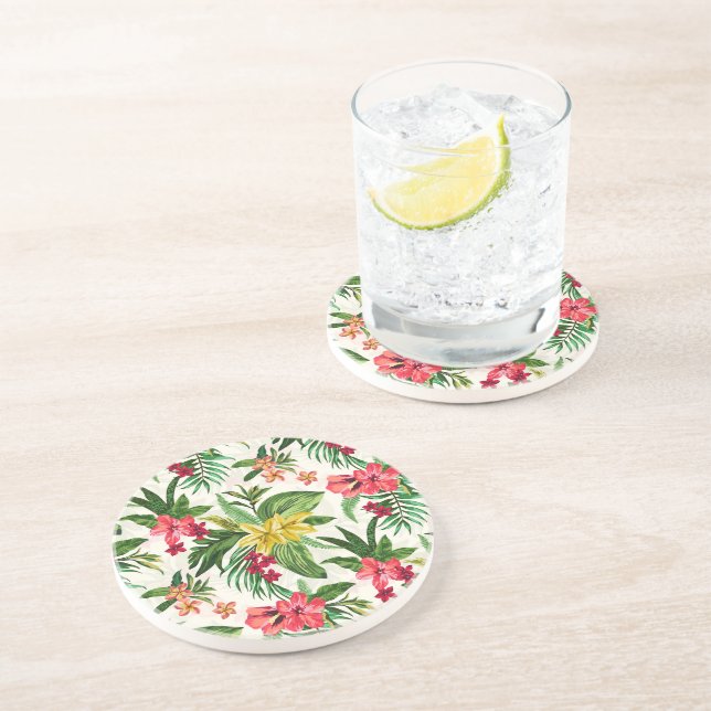 Prettily Exotic Flowers Sandstone Coaster (Side)