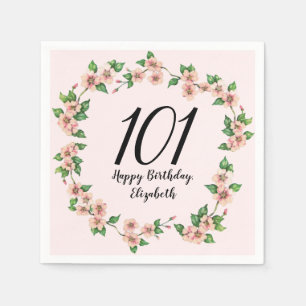 Pretty 101st birthday blush pink floral napkins