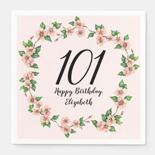 Pretty 101st birthday blush pink floral napkins
