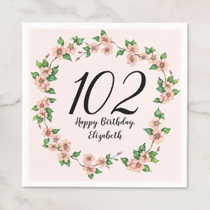 Pretty 102nd birthday blush pink floral napkins