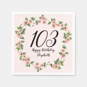 Pretty 103rd birthday blush pink floral napkins