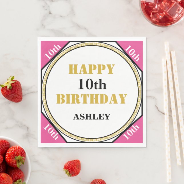 Pretty 10th Birthday Pink Gold Napkins (Insitu)