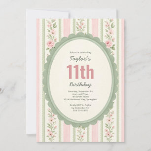 Pretty 11th Birthday Party Vintage Floral Invitation