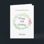 Pretty 15th Birthday Granddaughter Card<br><div class="desc">A watercolor laurel and pink flowers pretty Happy 15th Birthday granddaughter card, which you will be able to easily personalize the front with her name. The inside message of this pretty birthday card reads a heartfelt message, which you can also personalize if you wanted. The back has the same watercolor...</div>