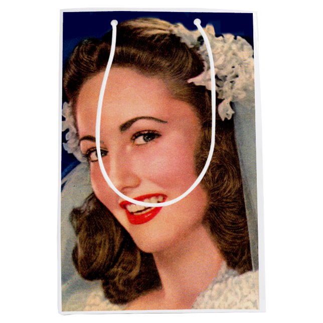 pretty 1940s bride print medium gift bag (Front)