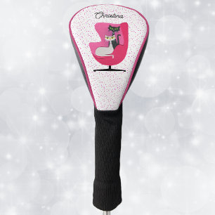 Pretty 1950s Style Cats in Vintage pink Chair Dots Golf Head Cover