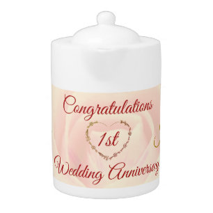 Pretty 1st Wedding Anniversary Teapot