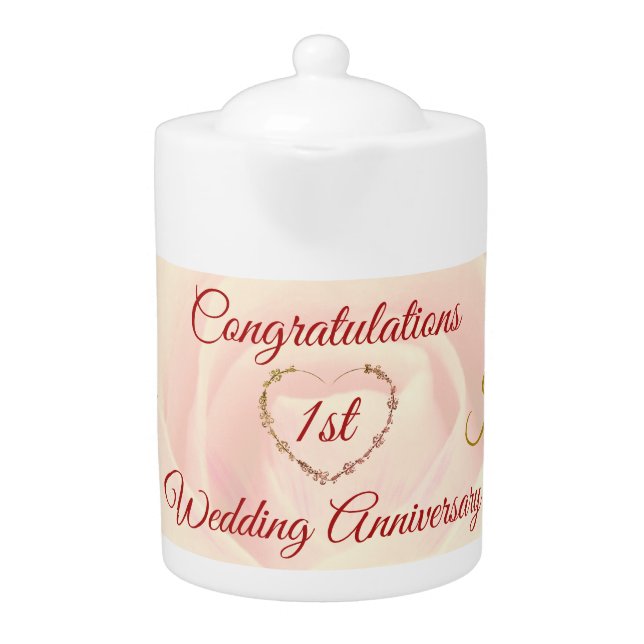 Pretty 1st Wedding Anniversary Teapot (Front)