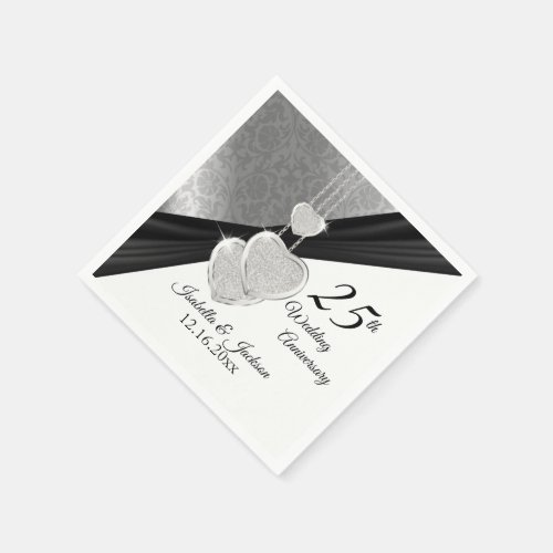 Pretty 25th Silver Wedding Anniversary Design Paper Napkins