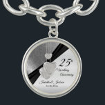 Pretty 25th Silver Wedding Anniversary Keepsake Bracelet<br><div class="desc">Personalize Charm. 25th Silver Wedding Anniversary Keepsake. ⭐This Product is 100% Customizable. Graphics and / or text can be added, deleted, moved, resized, changed around, rotated, etc... 99% of my designs in my store are done in layers. This makes it easy for you to resize and move the graphics and...</div>