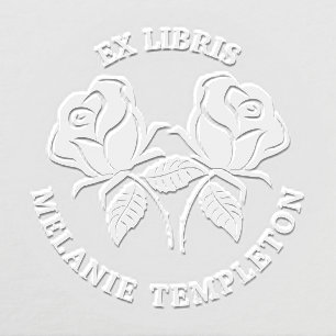 Pretty 2 Rose Silhouette Ex Libris Round Book Name Embosser