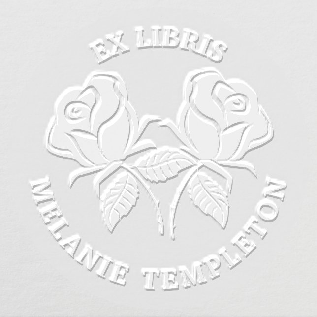Pretty 2 Rose Silhouette Ex Libris Round Book Name Embosser (Design)