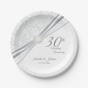 Pretty 30th  Pearl Wedding Anniversary Design Paper Plates