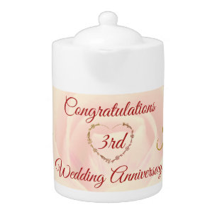 Pretty 3rd Wedding Anniversary Teapot