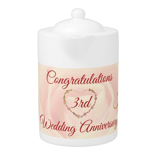 Pretty 3rd Wedding Anniversary Teapot (Front)