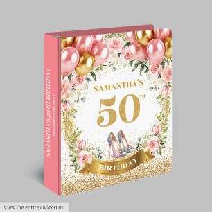Pretty 50th Birthday Boho Floral Memory Album 3 Ring Binder