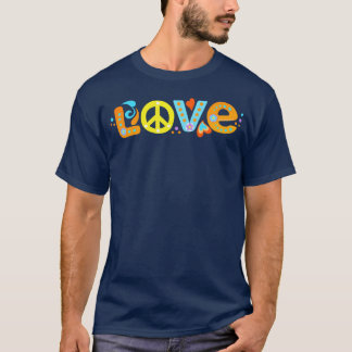 Pretty 60s 70s Hippie Peace Love Hearts Peace Sign T-Shirt
