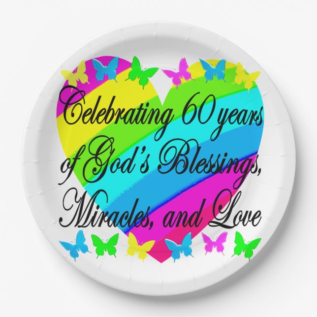 PRETTY 60TH BIRTHDAY PRAYERFUL GIFTS PAPER PLATES (Front)