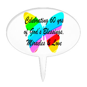 PRETTY 60TH BIRTHDAY RAINBOW BUTTERFLY DESIGN CAKE TOPPER