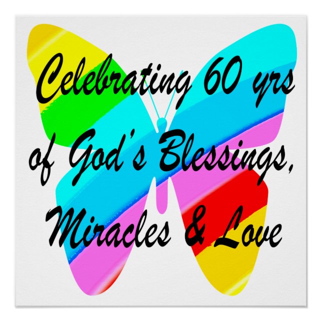 PRETTY 60TH BIRTHDAY RAINBOW BUTTERFLY DESIGN POSTER (Front)