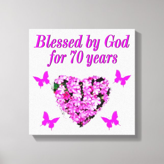 PRETTY 70TH PINK FLORAL BIRTHDAY DESIGN CANVAS PRINT (Front)