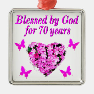 PRETTY 70TH PINK FLORAL BIRTHDAY DESIGN METAL ORNAMENT
