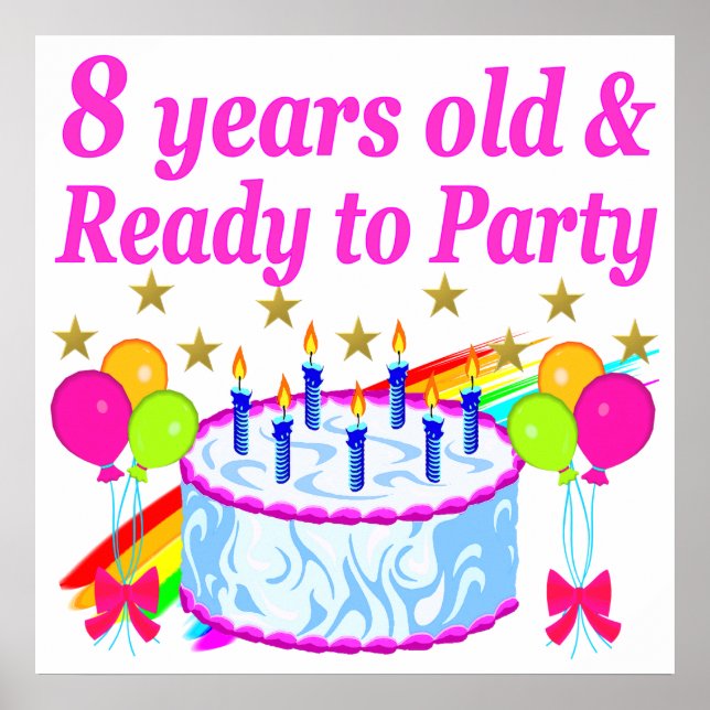 PRETTY 8TH BIRTHDAY PARTY CELEBRATION POSTER (Front)